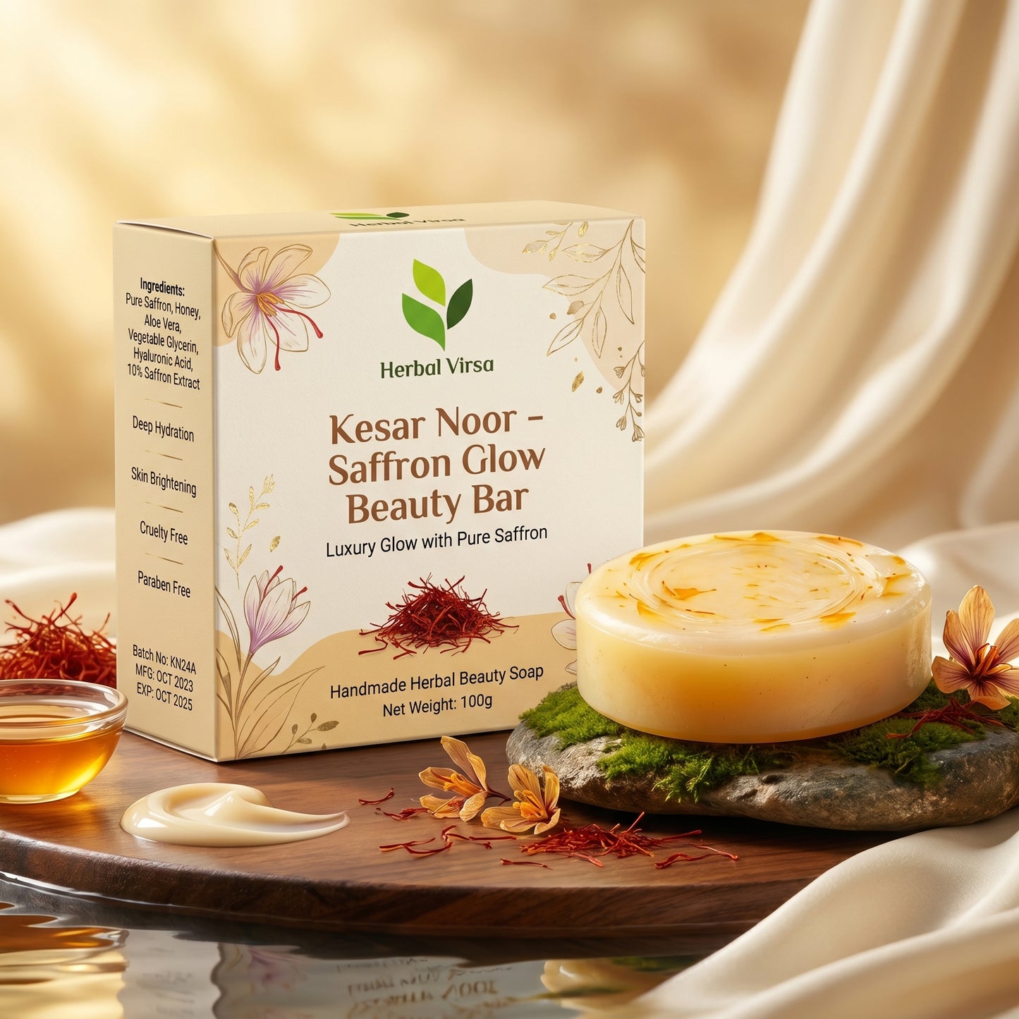 Kesar Noor Soap – Luxury Saffron Glow Bathing Bar | Brightening, Hydrating & Radiance Boosting Soap