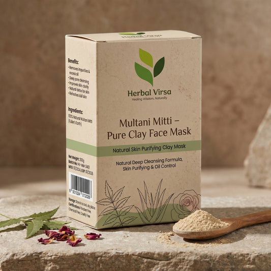 HERBAL VIRSA Multani Mitti Pure Clay Face Mask – 100g | Natural Deep Cleansing & Oil Control Skin Purifier